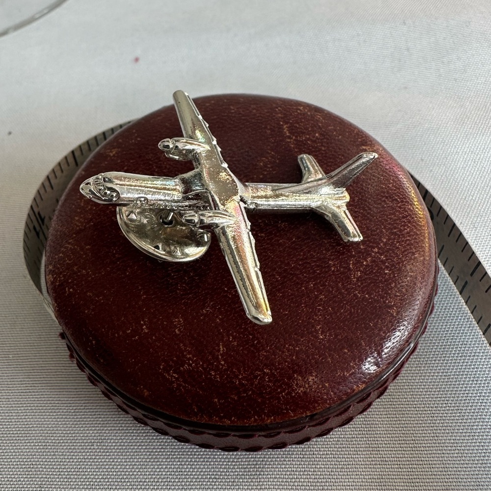 Larger size silvertone airplane lapel pin
